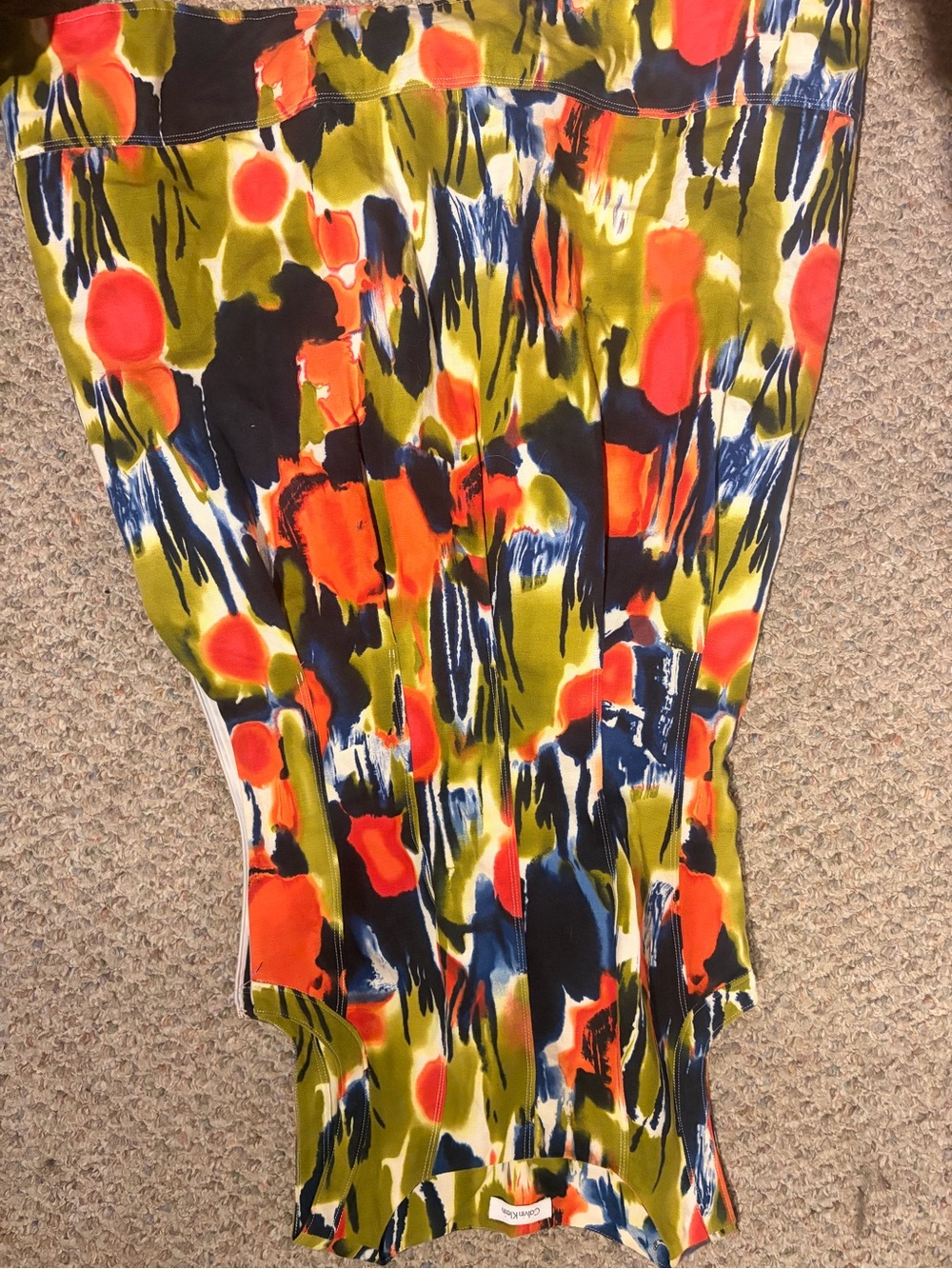Calvin Klein Abstract-Print Jumpsuit in Olive, Navy & Orange